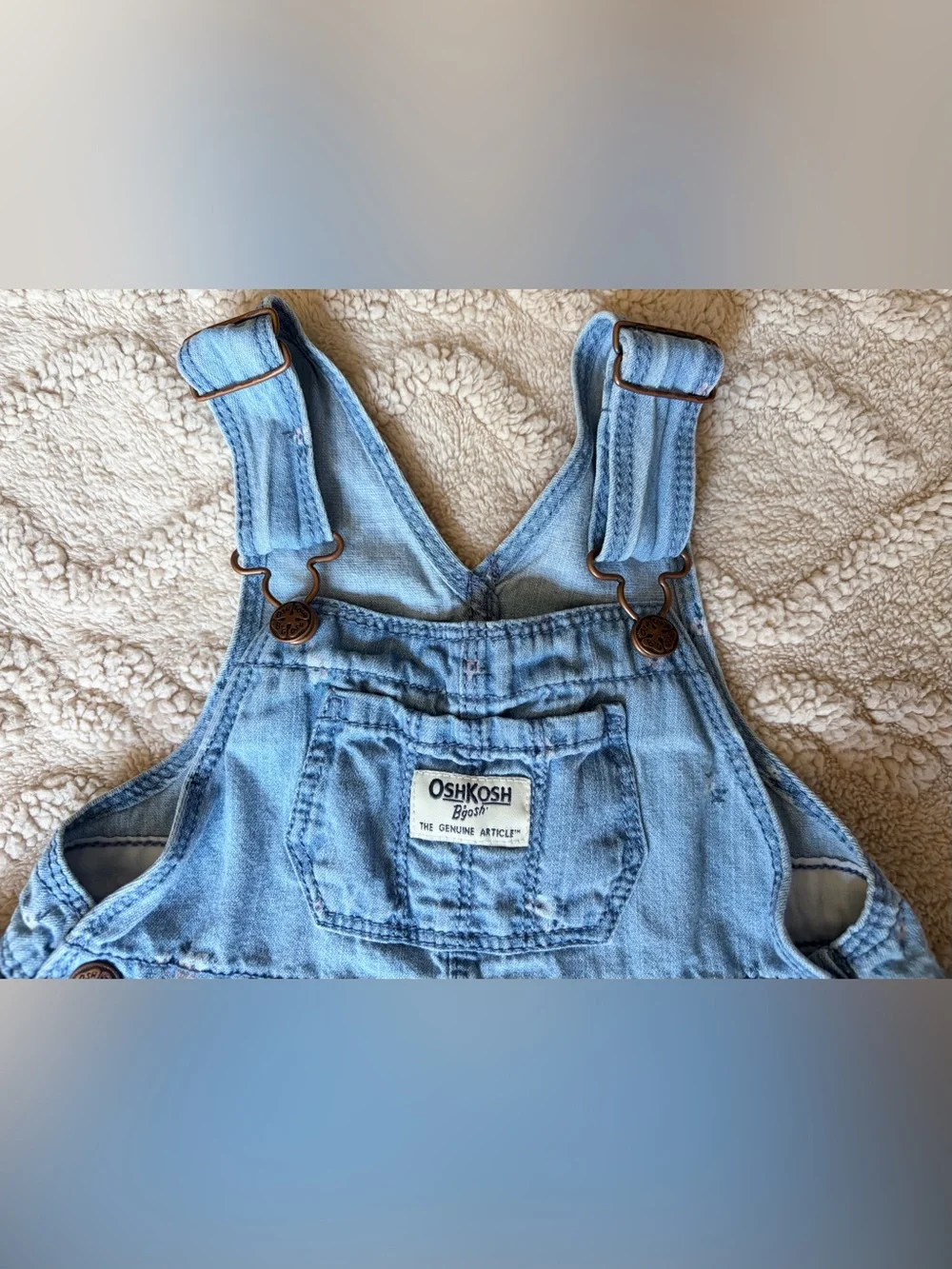 Oshkosh Baby Girl 18M Overall Dress - Light Wash Denim Floral Print Overalls